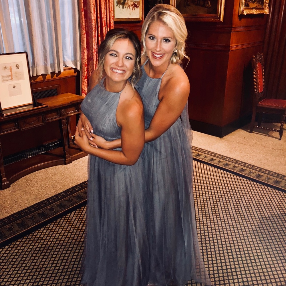 Watters pewter Abigale bridesmaid dress